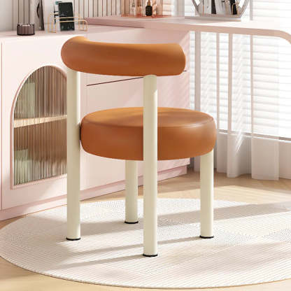 Off-White Round Curved-Back Vanity Stool