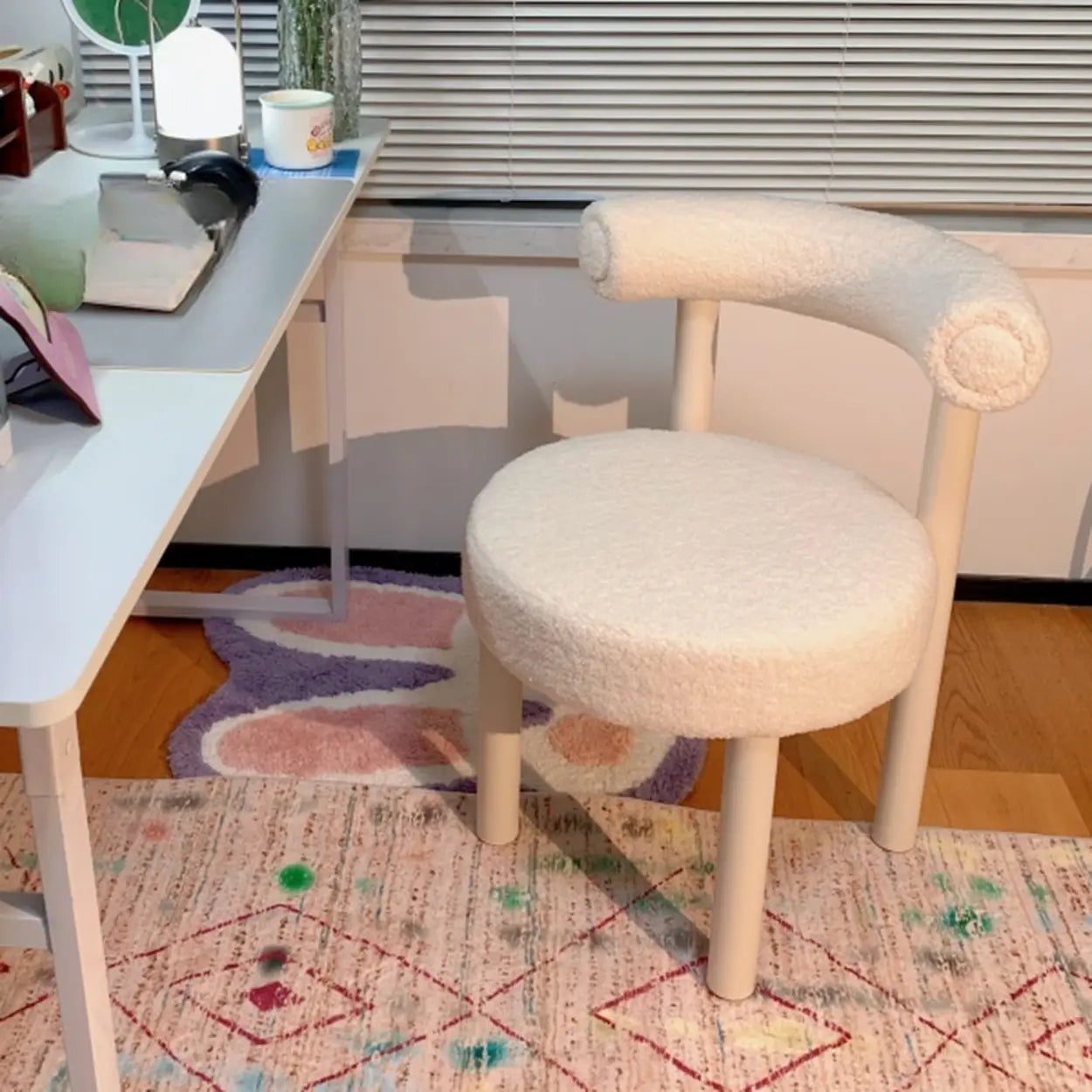 Off-White Round Curved-Back Vanity Stool
