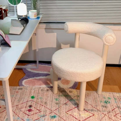 Off-White Round Curved-Back Vanity Stool