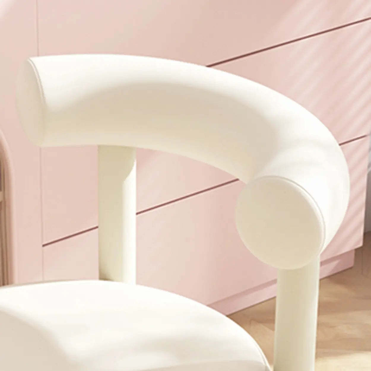 Off-White Round Curved-Back Vanity Stool