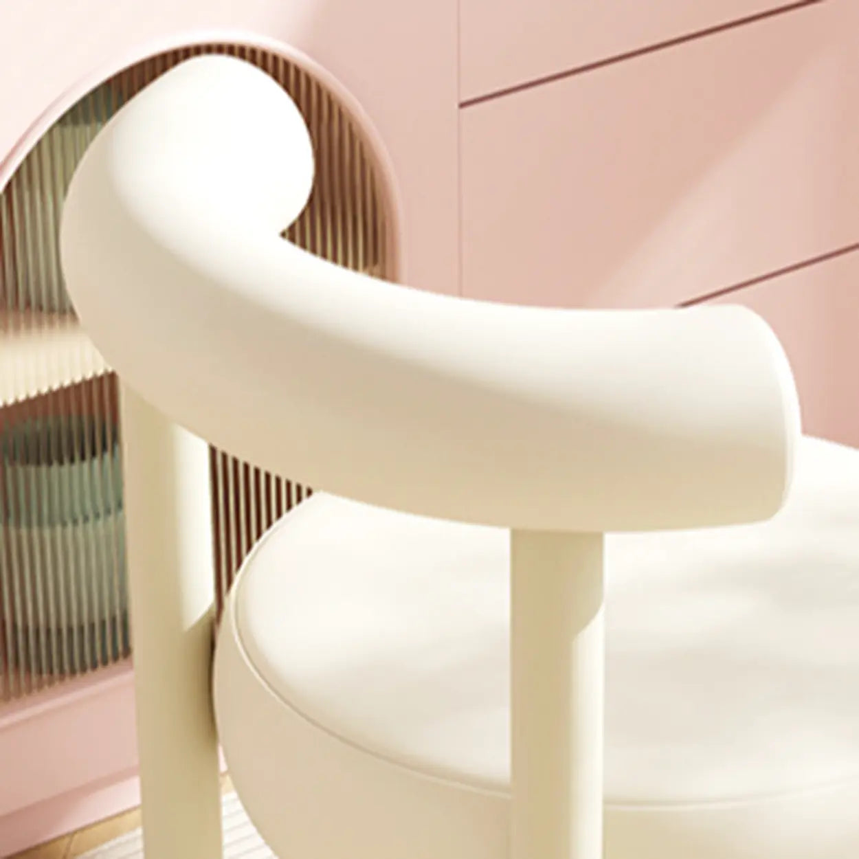 Off-White Round Curved-Back Vanity Stool