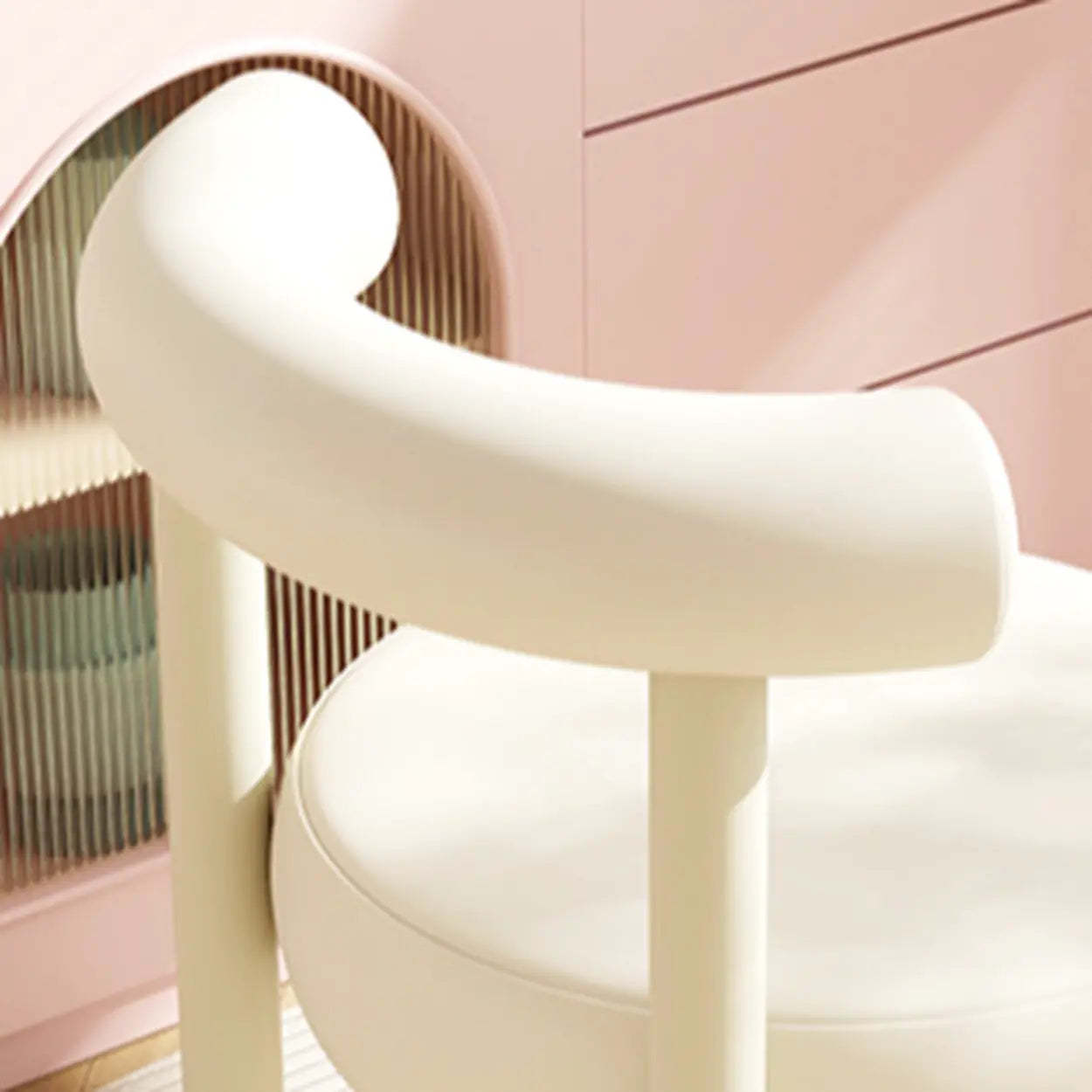 Off-White Round Curved-Back Vanity Stool