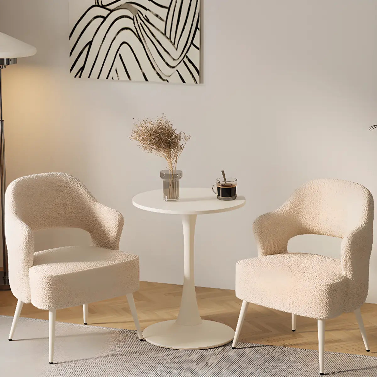 Off-White Scratch Resistant Sherpa Sloped Arm Chair