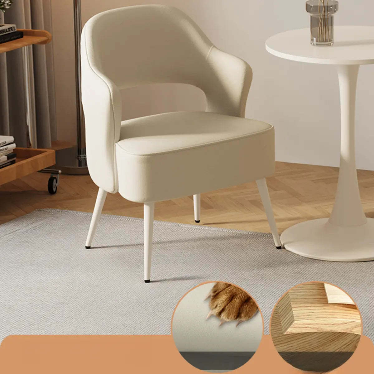 Off-White Scratch Resistant Sherpa Sloped Arm Chair
