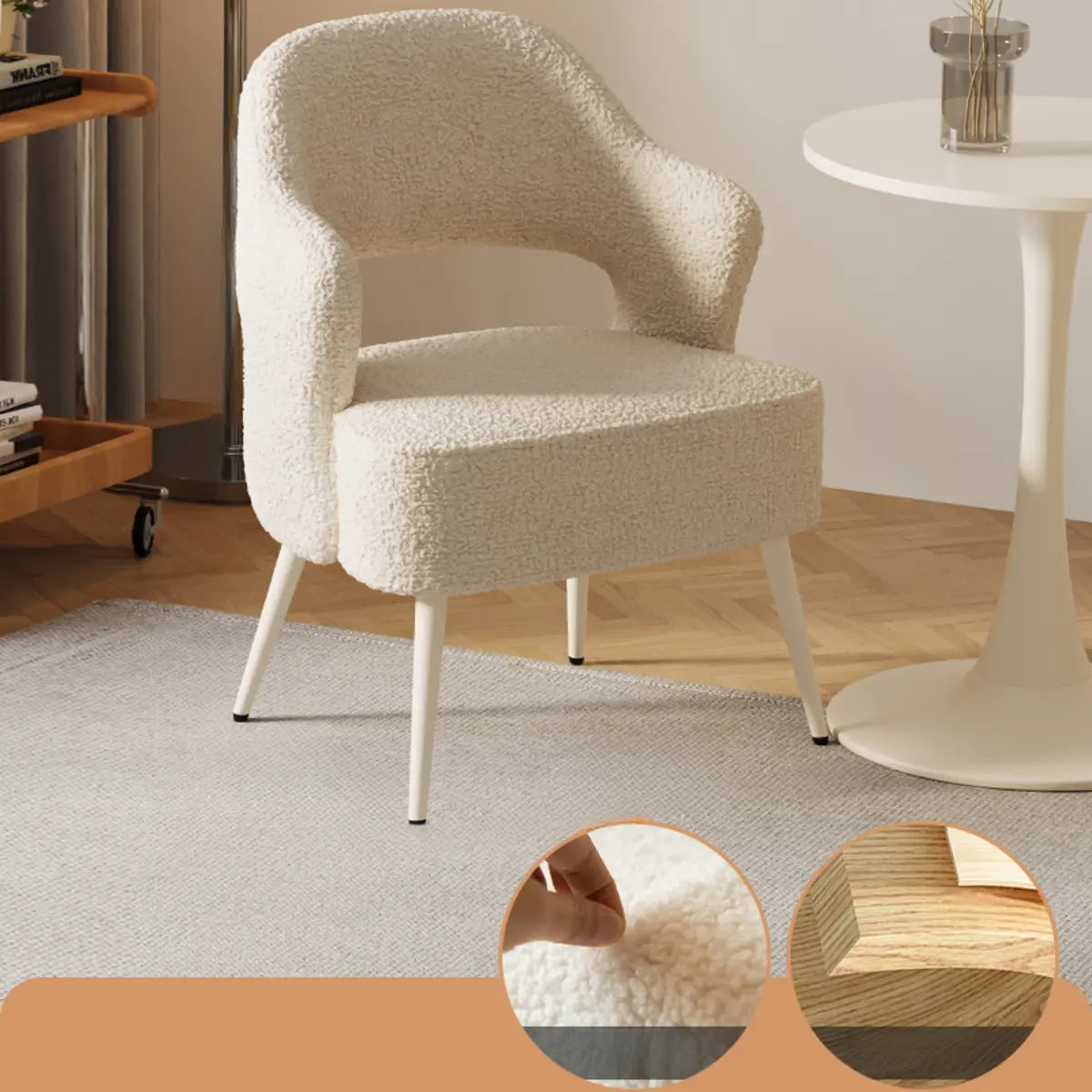 Off-White Scratch Resistant Sherpa Sloped Arm Chair — Light Gray / Black/ Gold / Anti Cat Scratch Leather