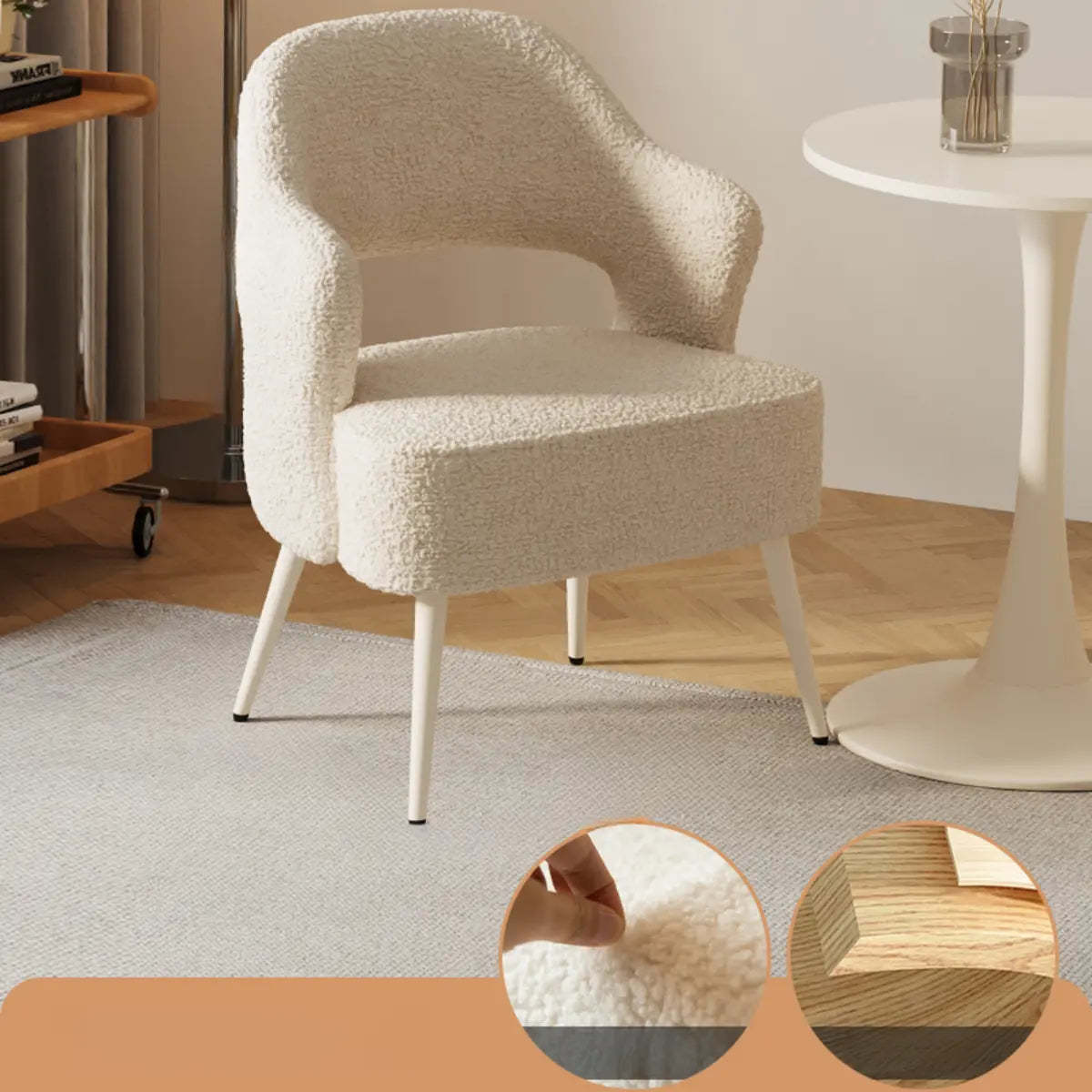 Off-White Scratch Resistant Sherpa Sloped Arm Chair — Light Gray / Black/ Gold / Anti Cat Scratch Leather