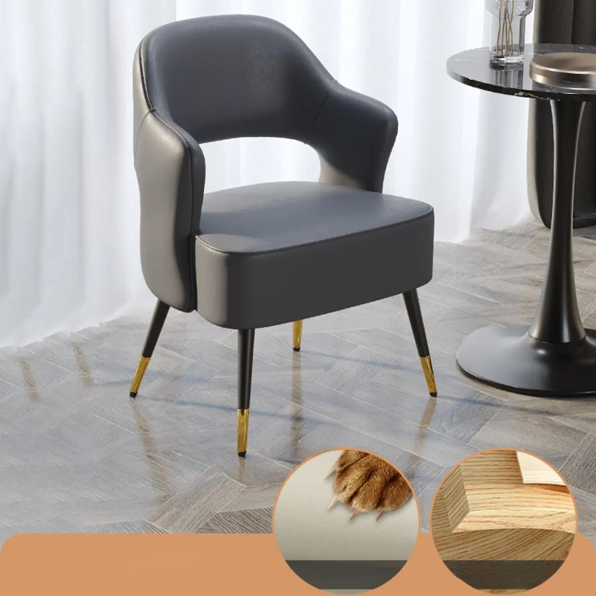 Off-White Scratch Resistant Sherpa Sloped Arm Chair — Off-White / Black/ Gold / Anti Cat Scratch Leather