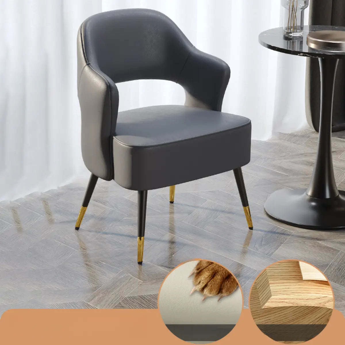 Off-White Scratch Resistant Sherpa Sloped Arm Chair — Off-White / Black/ Gold / Anti Cat Scratch Leather