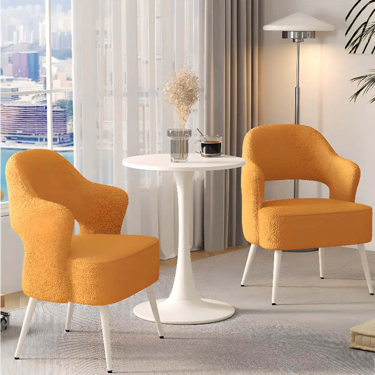 Off-White Scratch Resistant Sherpa Sloped Arm Chair — Off-White / White / Anti Cat Scratch Leather