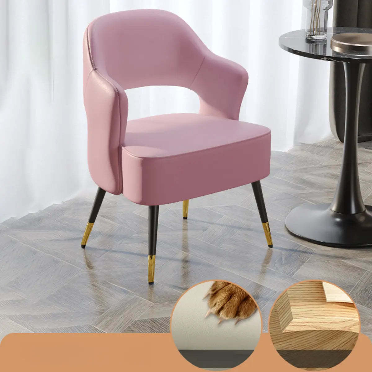 Off-White Scratch Resistant Sherpa Sloped Arm Chair — Orange / Black/ Gold / Anti Cat Scratch Leather