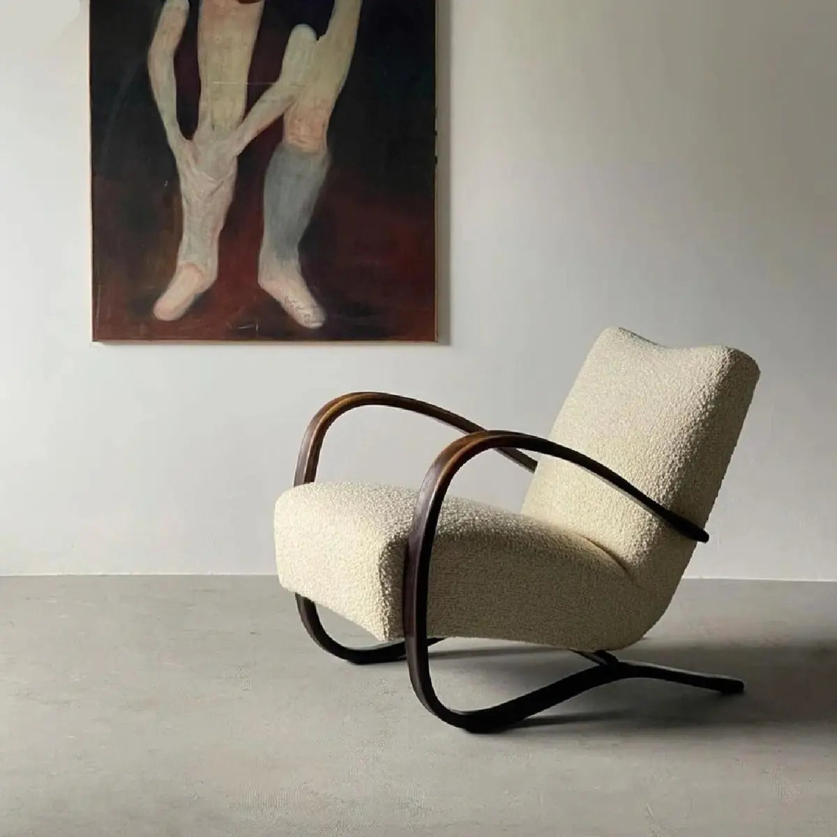 Off-White Sherpa Fill Wood Arm Chair