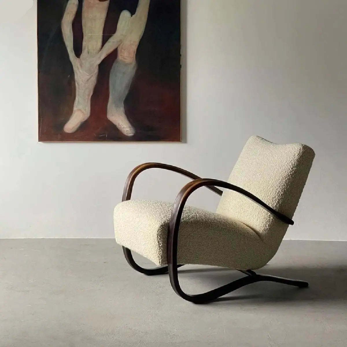 Off-White Sherpa Fill Wood Arm Chair — Green / Sherpa