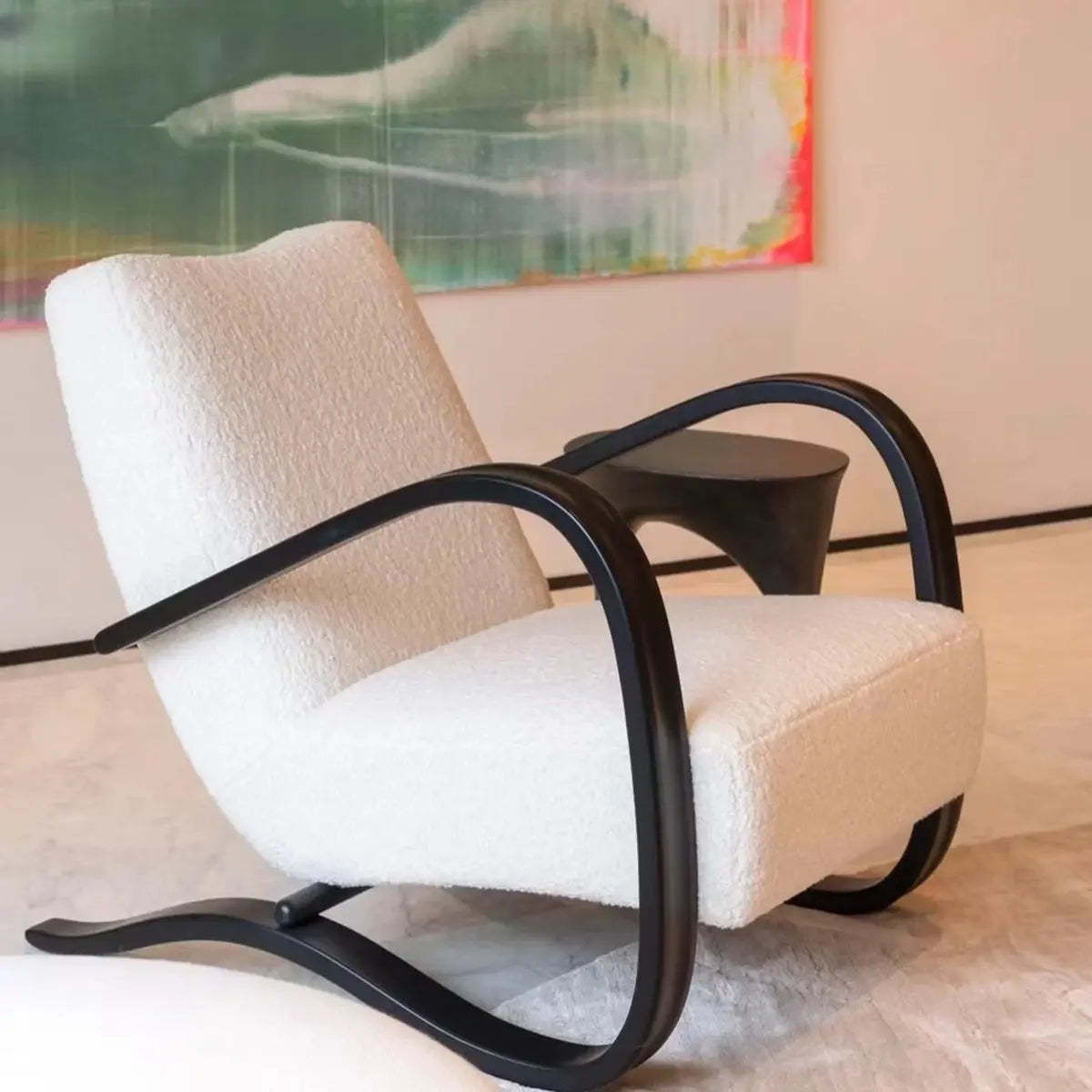 Off-White Sherpa Fill Wood Arm Chair