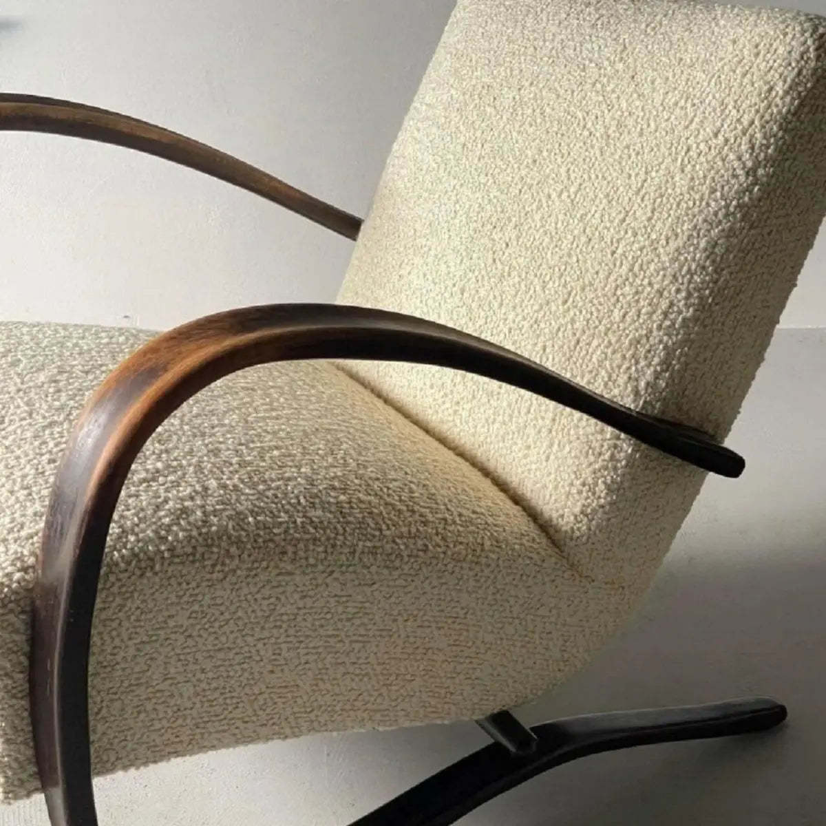 Off-White Sherpa Fill Wood Arm Chair