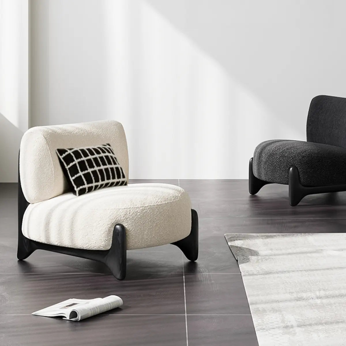 Off-White Sherpa Pillow Back Ash Wood Accent Chair