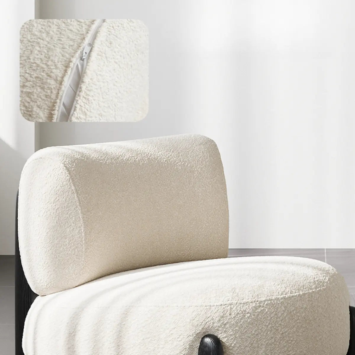 Off-White Sherpa Pillow Back Ash Wood Accent Chair — Off-White / Sherpa / Solid Wood