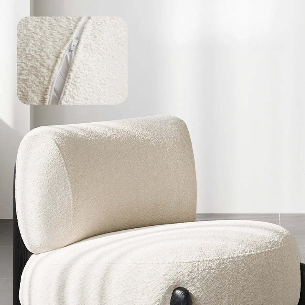Off-White Sherpa Pillow Back Ash Wood Accent Chair — Off-White / Sherpa / Solid Wood