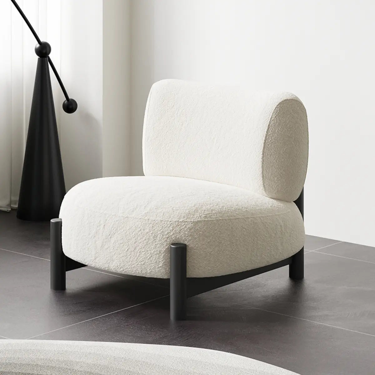 Off-White Sherpa Pillow Back Ash Wood Accent Chair