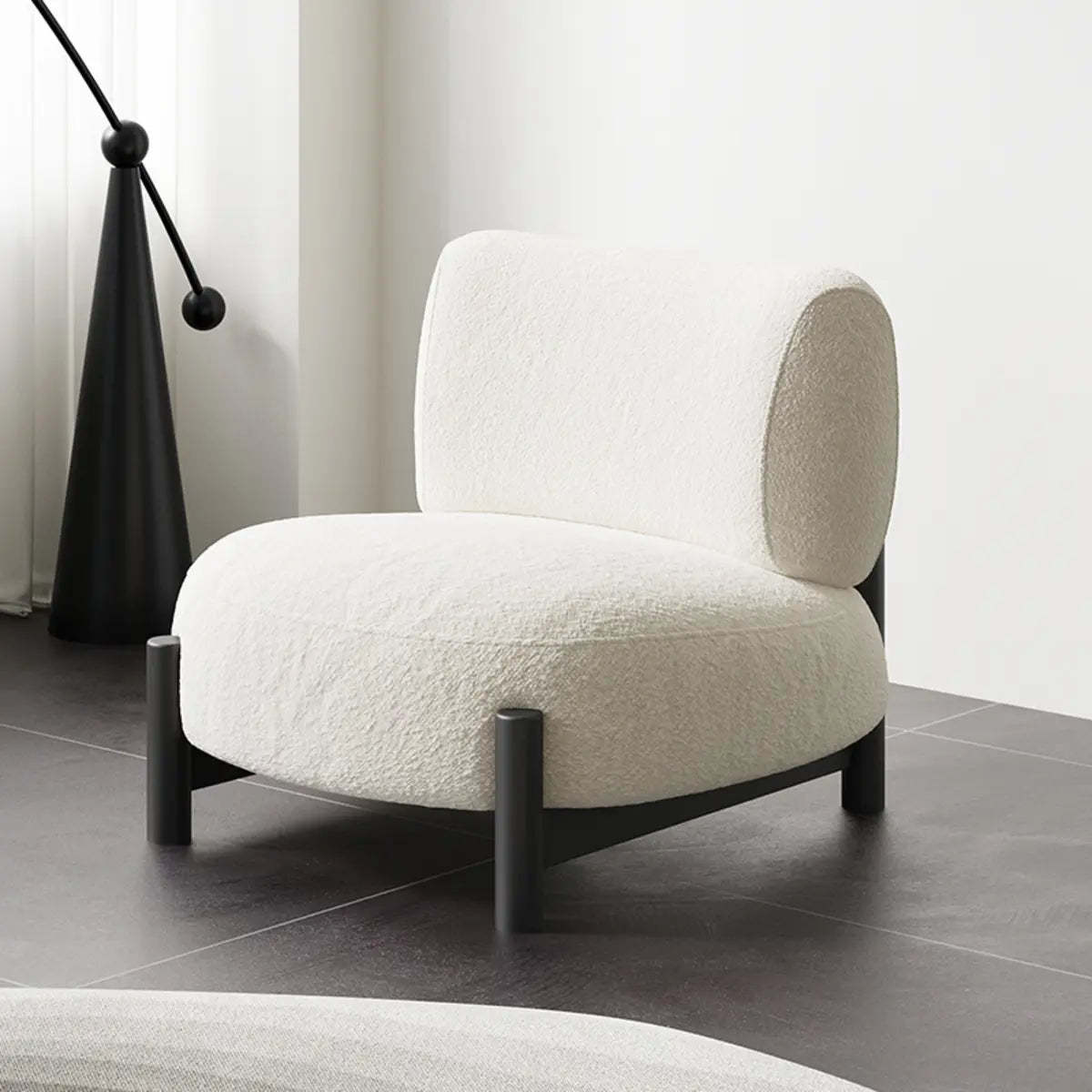 Off-White Sherpa Pillow Back Ash Wood Accent Chair