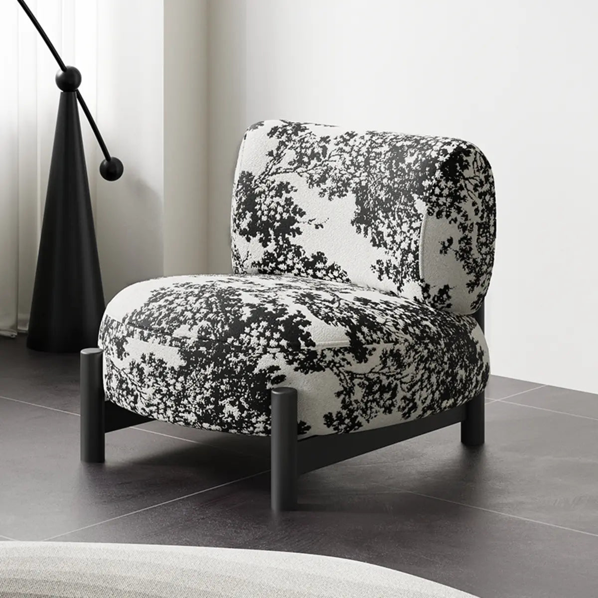 Off-White Sherpa Pillow Back Ash Wood Accent Chair