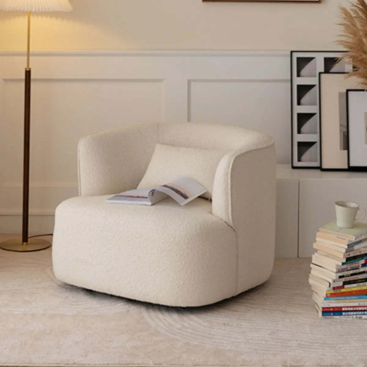 Sherpa Round Arm Chair with Curved Back — Blue / Flannel