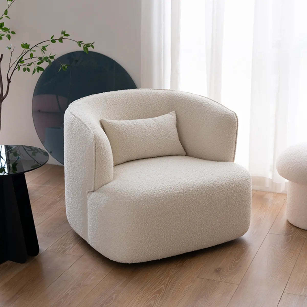 Sherpa Round Arm Chair with Curved Back — Caramel / Flannel
