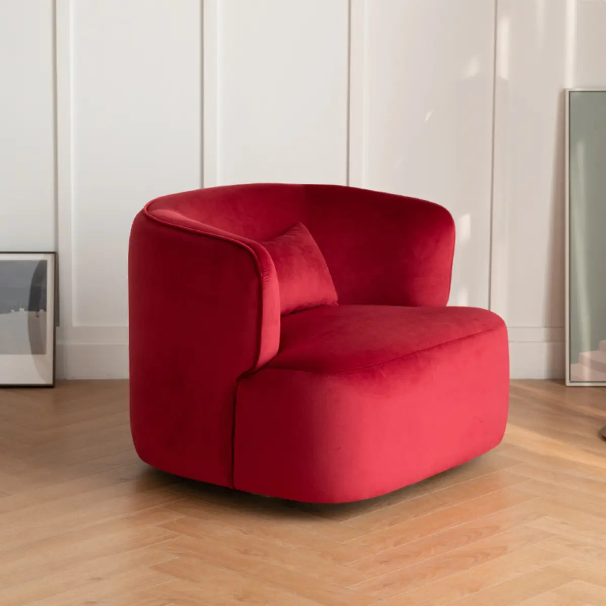 Sherpa Round Arm Chair with Curved Back — Red / Flannel