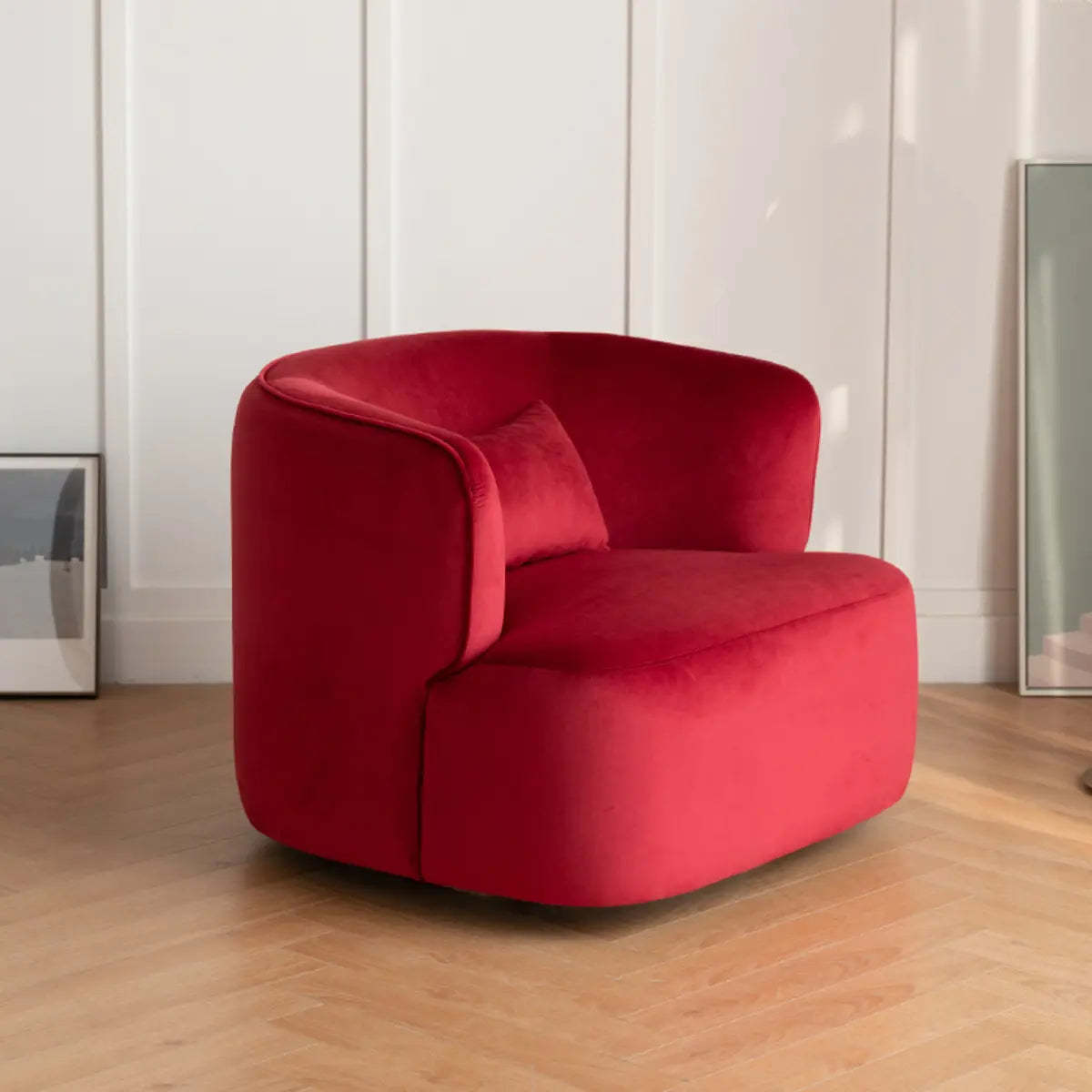 Sherpa Round Arm Chair with Curved Back — Red / Flannel