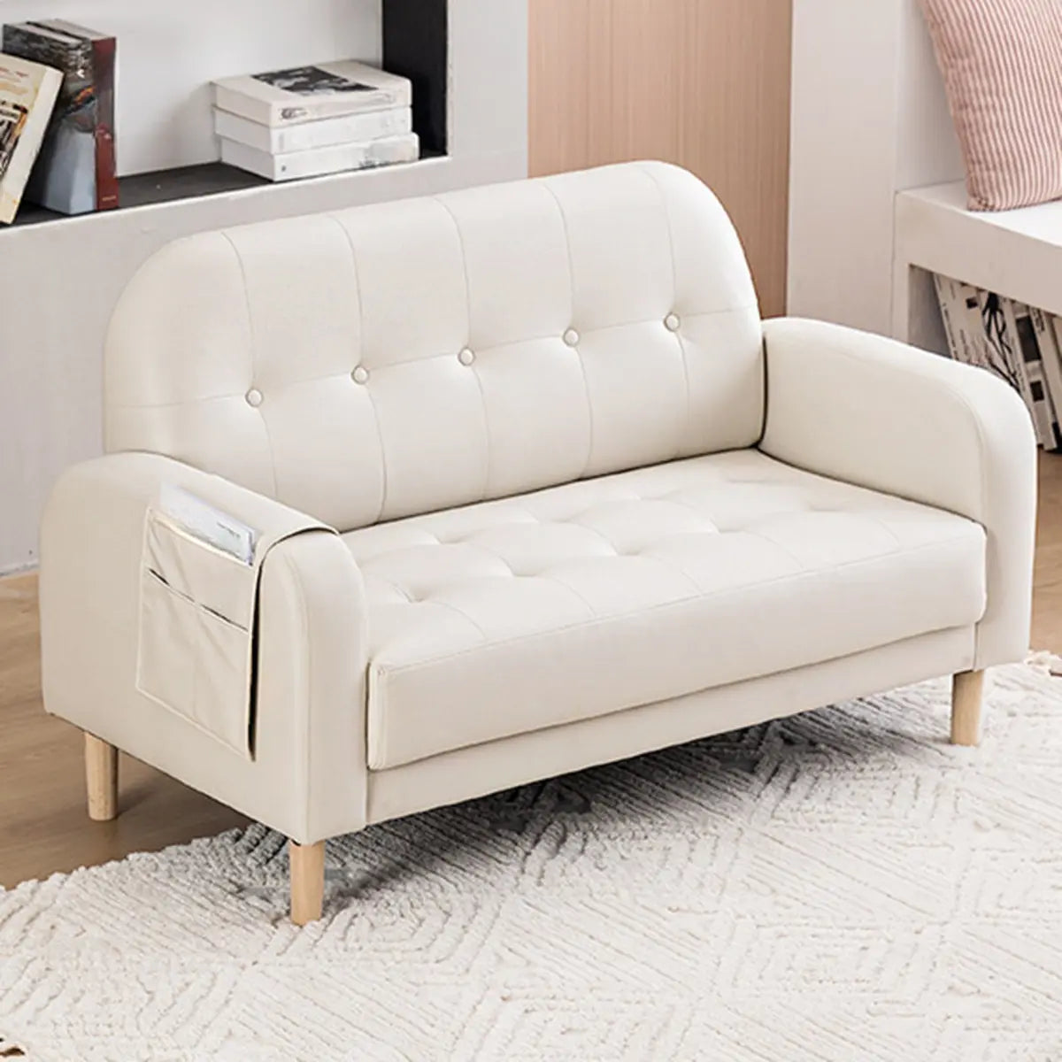 Off-White Square Arm Tufted Loose Back Chair