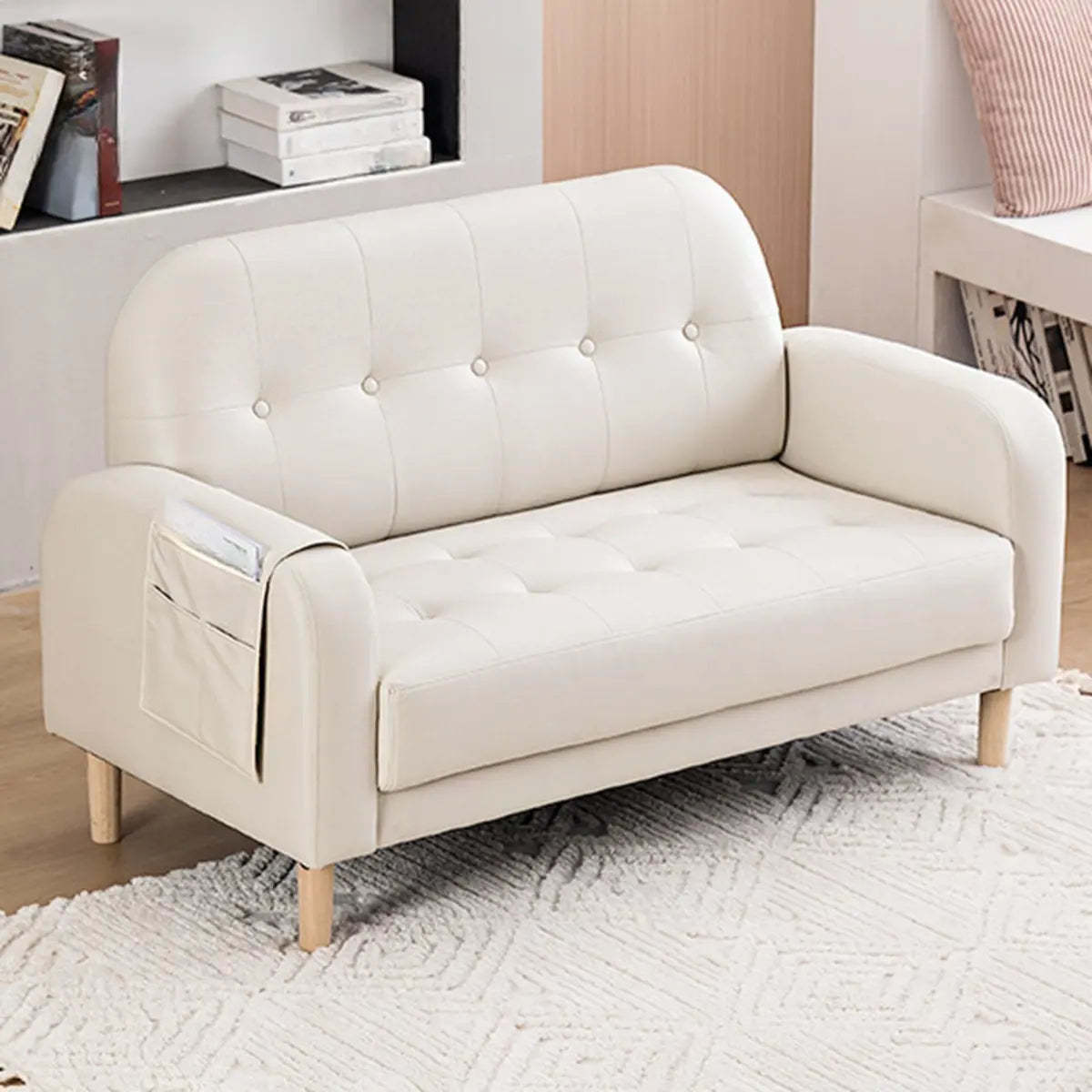 Off-White Square Arm Tufted Loose Back Chair