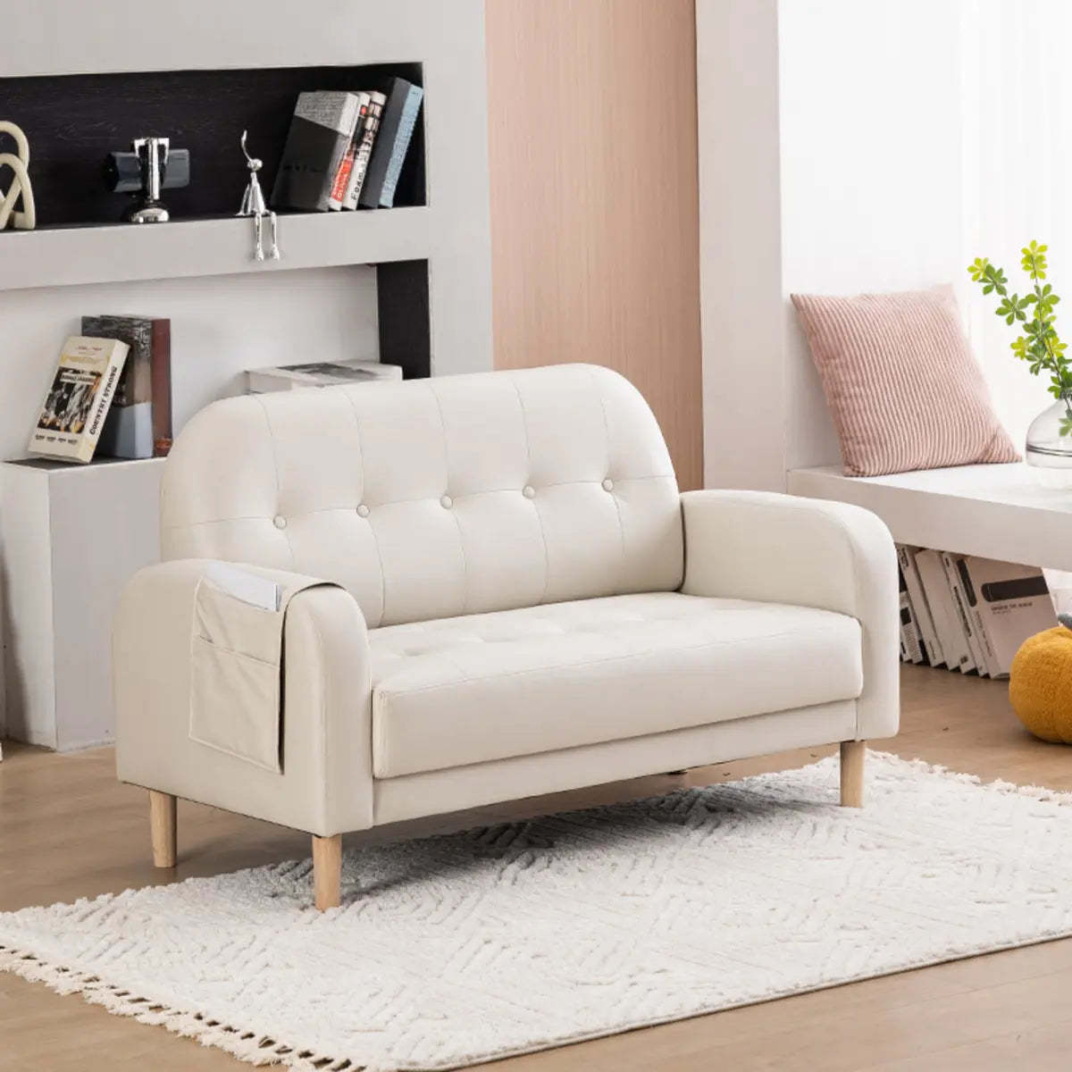 Off-White Square Arm Tufted Loose Back Chair — Dark Gray / Tech Cloth