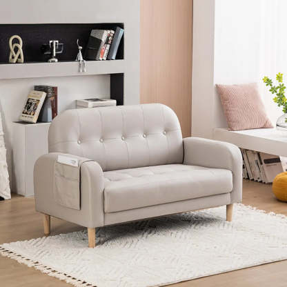Off-White Square Arm Tufted Loose Back Chair — Light Blue / Tech Cloth