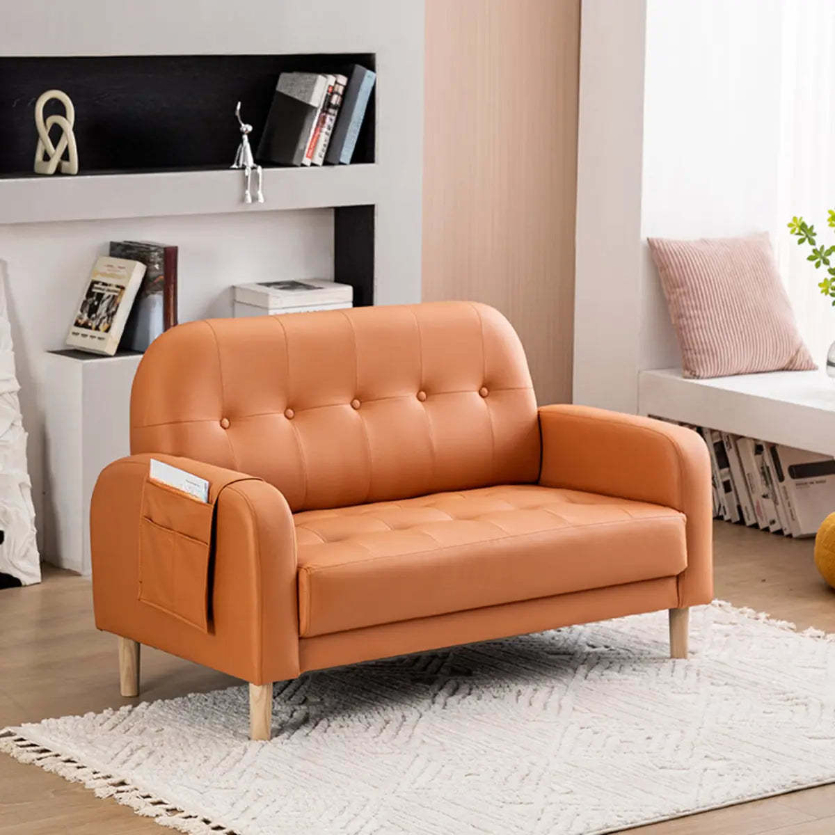 Off-White Square Arm Tufted Loose Back Chair — Light Gray / Tech Cloth