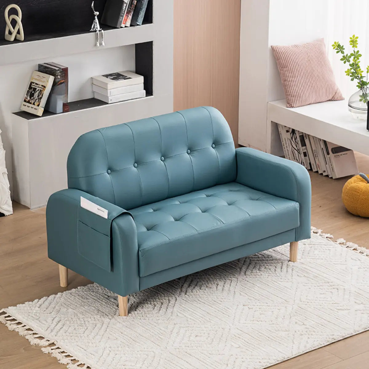 Off-White Square Arm Tufted Loose Back Chair