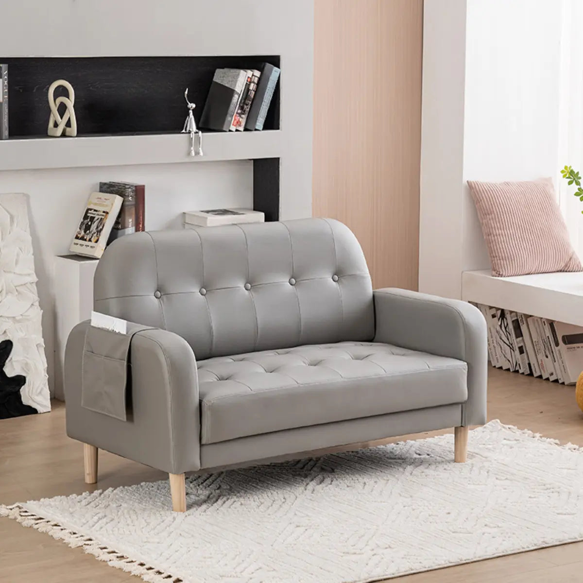 Off-White Square Arm Tufted Loose Back Chair