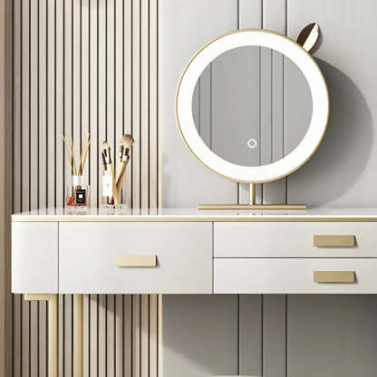 Off-White Stone-Top Wood Vanity with Drawers