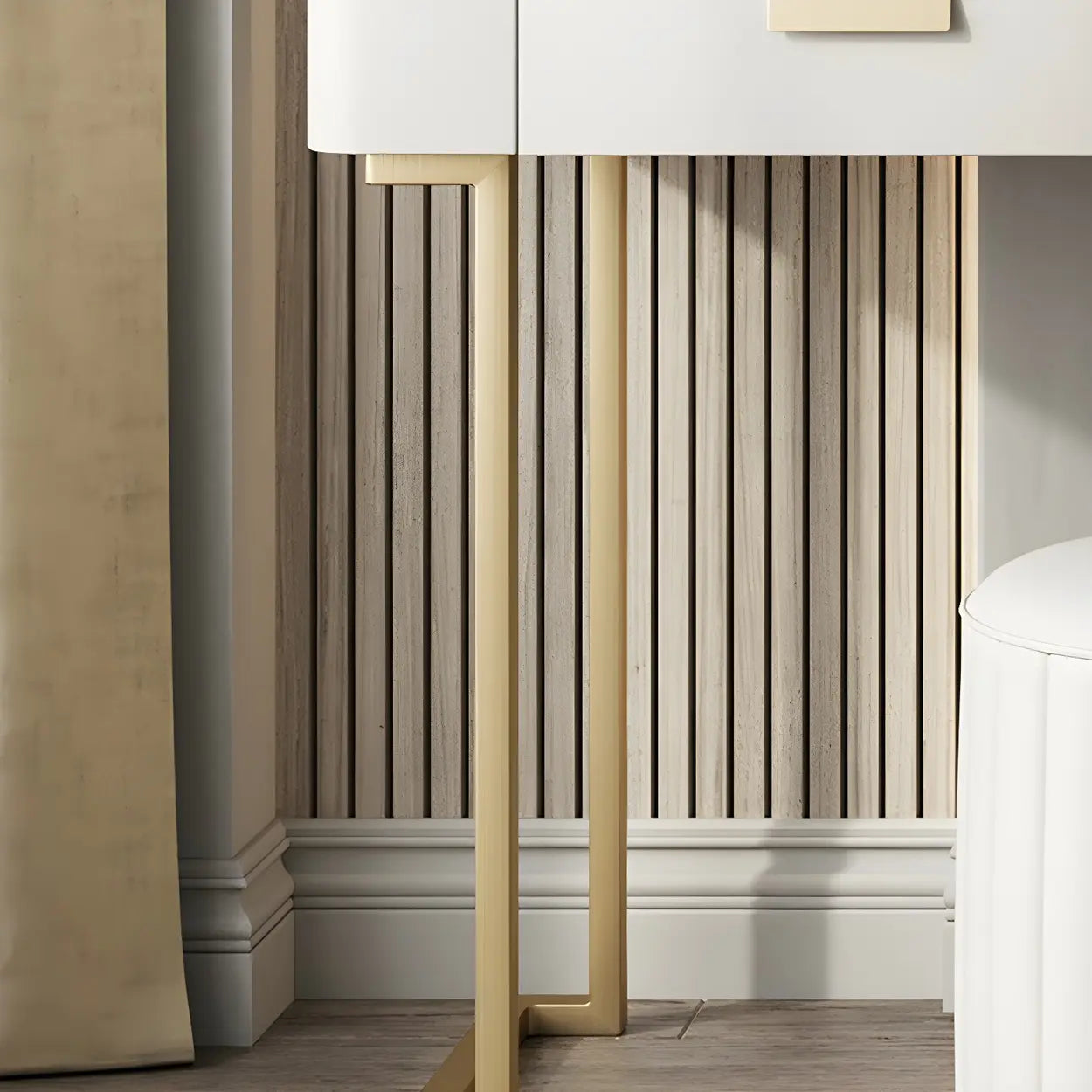 Off-White Stone-Top Wood Vanity with Drawers