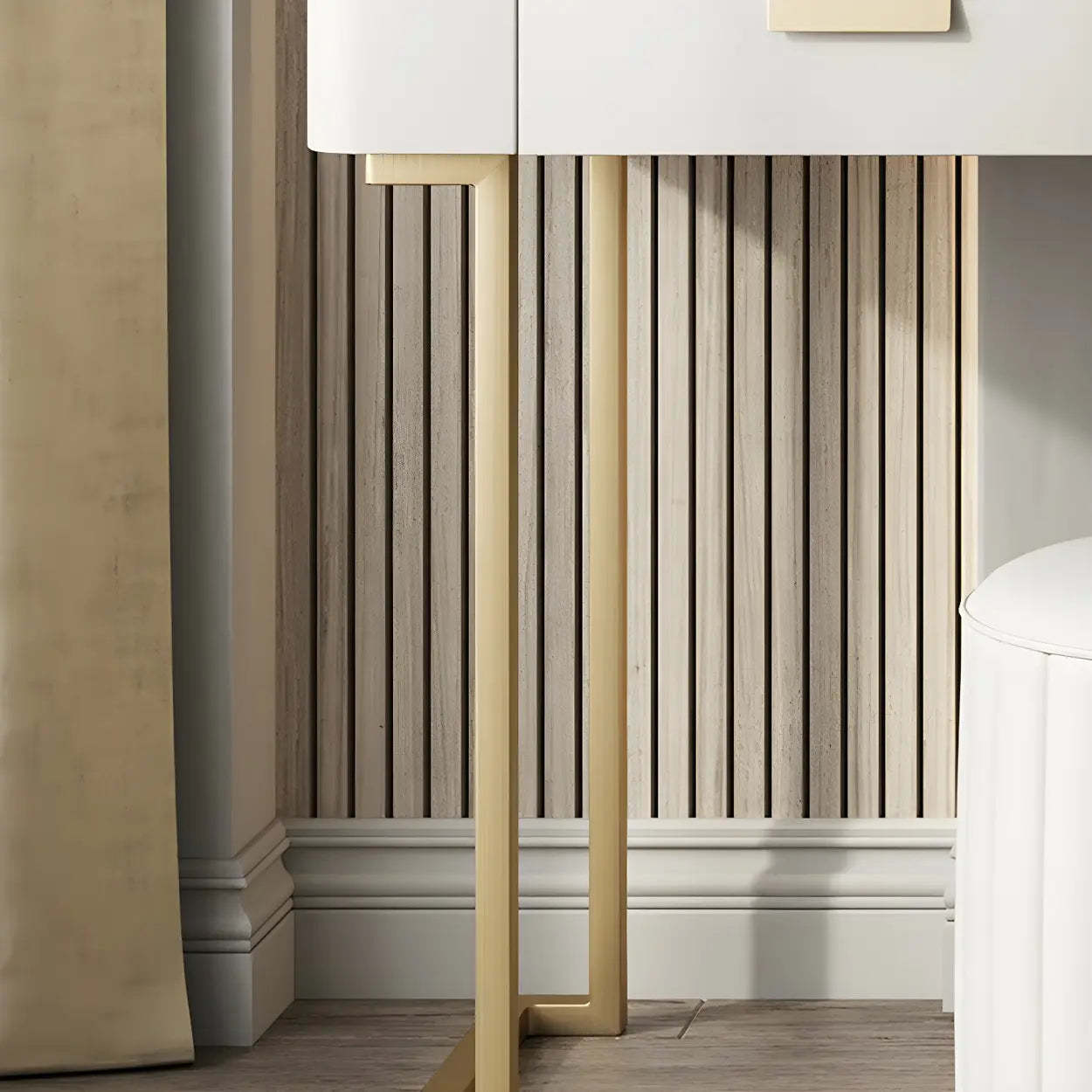 Off-White Stone-Top Wood Vanity with Drawers