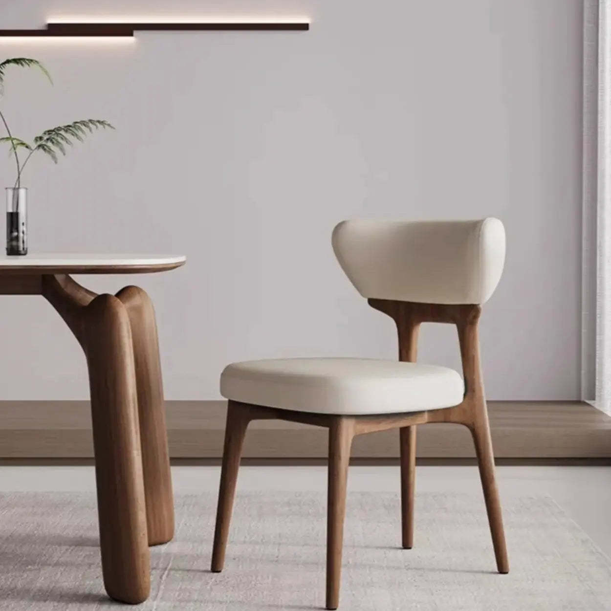 Off-White Upholstered Wood Dining Chair