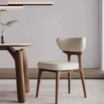 Off-White Upholstered Wood Dining Chair