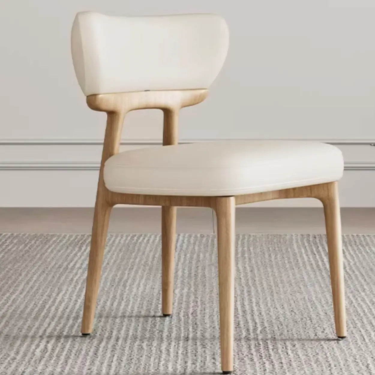 Off-White Upholstered Wood Dining Chair