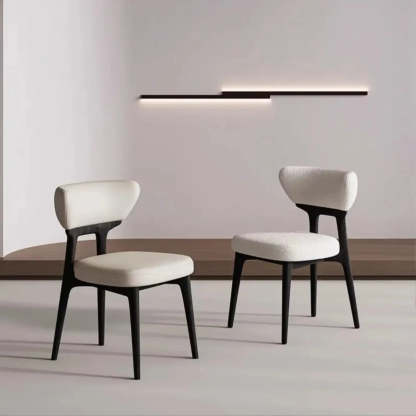 Off-White Upholstered Wood Dining Chair — Beige / Black / Microfiber Leather