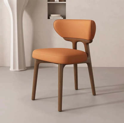 Off-White Upholstered Wood Dining Chair — Beige / Walnut / Microfiber Leather