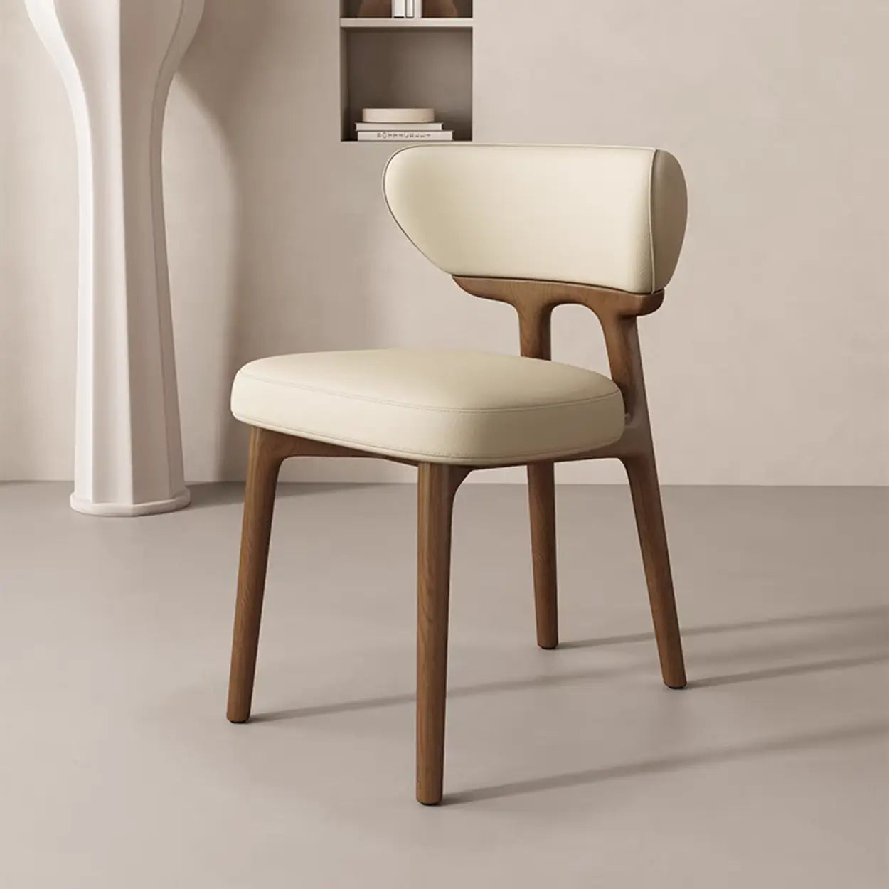 Off-White Upholstered Wood Dining Chair — Grey / Black / Microfiber Leather