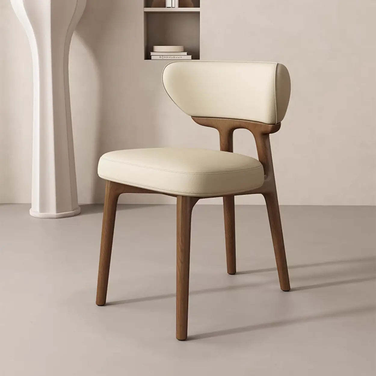 Nordic off-white upholstered gray dining chairs & benches — Faux Leather / Beige / Walnut