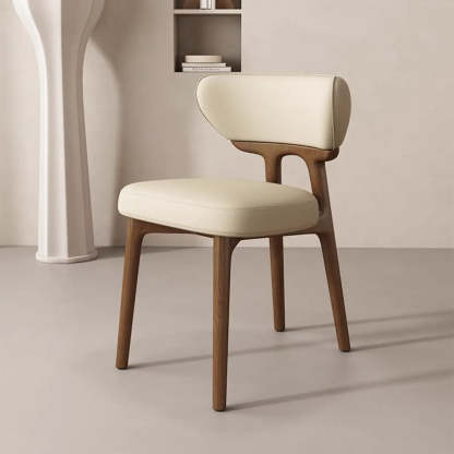 Off-White Upholstered Wood Dining Chair — Grey / Black / Microfiber Leather