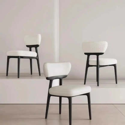 Off-White Upholstered Wood Dining Chair — Grey / Black / Sherpa