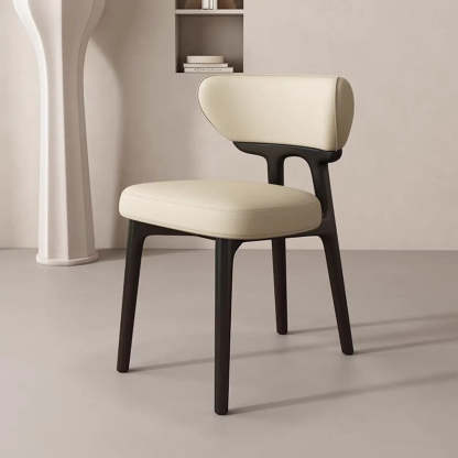 Off-White Upholstered Wood Dining Chair — Off-White / Black / Microfiber Leather