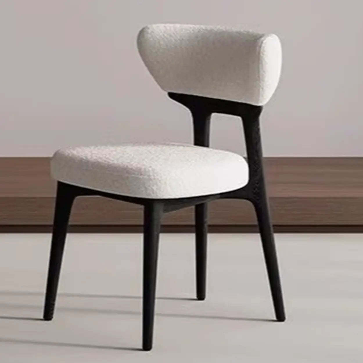 Off-White Upholstered Wood Dining Chair — Off-White / Walnut / Microfiber Leather