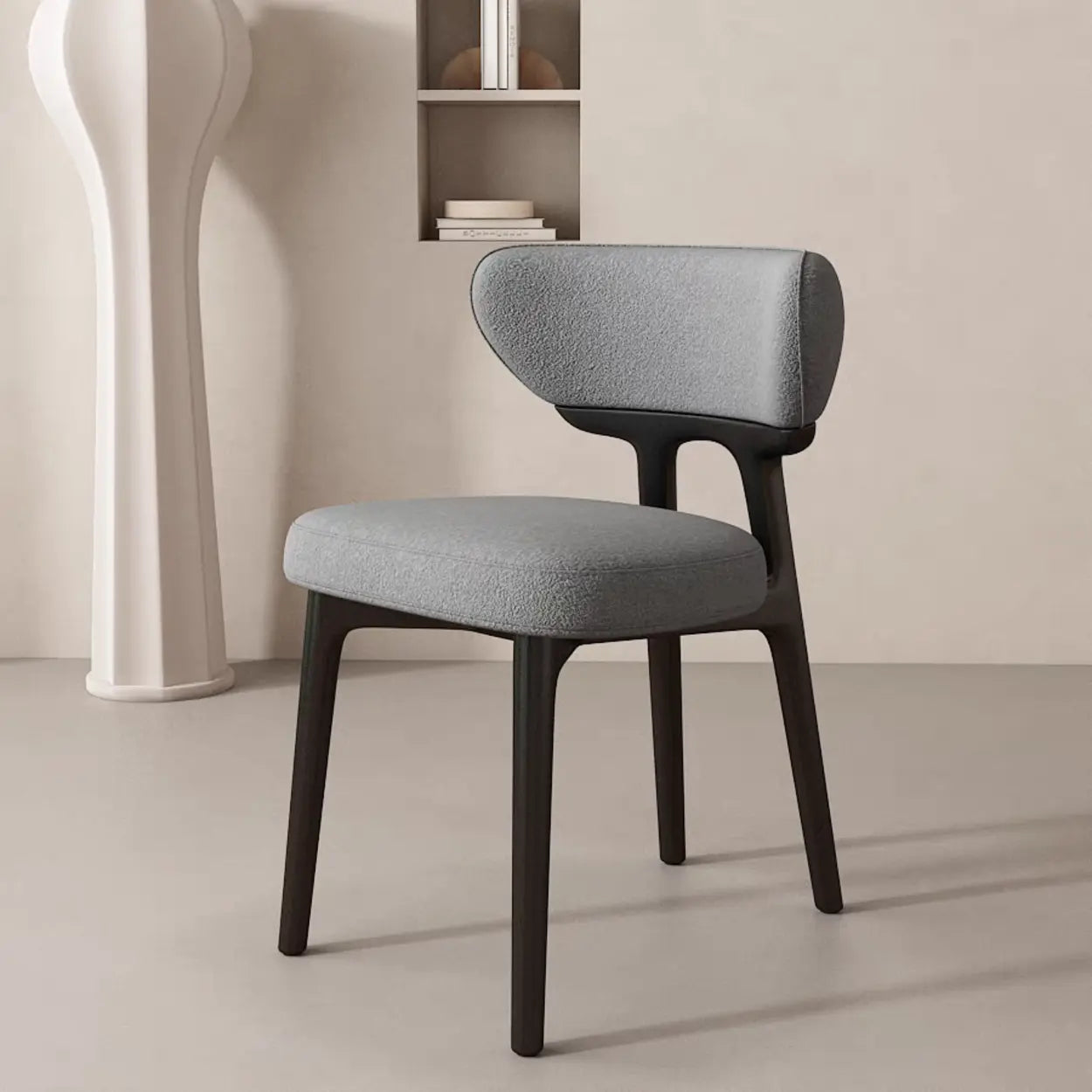 Off-White Upholstered Wood Dining Chair — Off-White / Natural Wood / Microfiber Leather